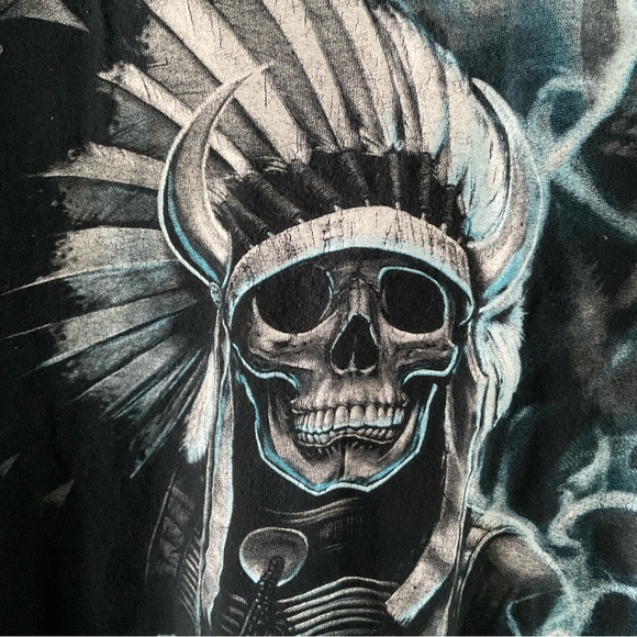 Gildan Indian Warrior Skeleton Wolf Howling At The Moon T-Shirt Men's 2XL (P1) - Picture 5 of 10